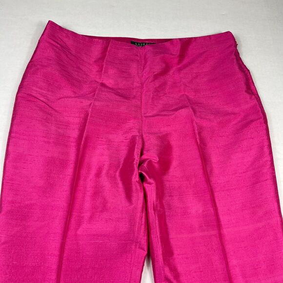 Lauren Ralph Lauren Silk Pants Fuschia Pink Side Zip Trousers 12P PETITE FLAW - Picture 3 of 14